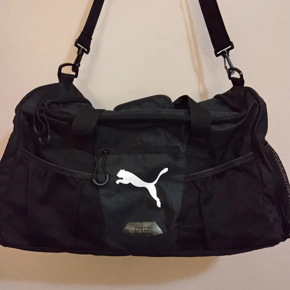 Puma Black Gym Bag with White Logo Duffle  – EUC - Picture 5 of 16